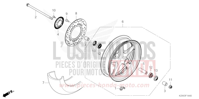 FRONT WHEEL for Dax ST125 PEARL NEBULA RED (R376) from 2023